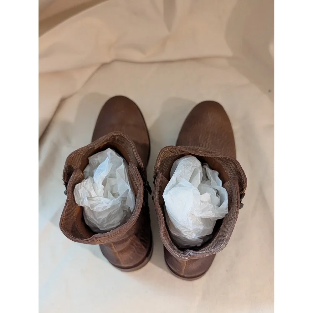 Frye Natalie Double Zip Tan Leather Ankle Boots 78491 7.5M